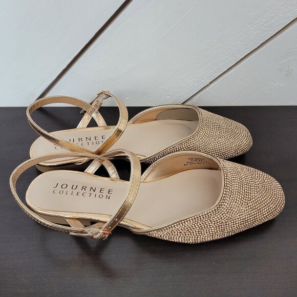 NEW Journee Collection Nysha Women's Size 6.5 Gold Rhinestone Studded Flats - Picture 1 of 7